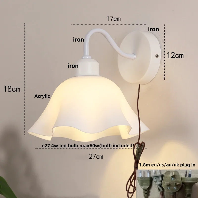 Afralia™ Glass Iron LED Wall Sconce Pull Chain Switch White Stair Light