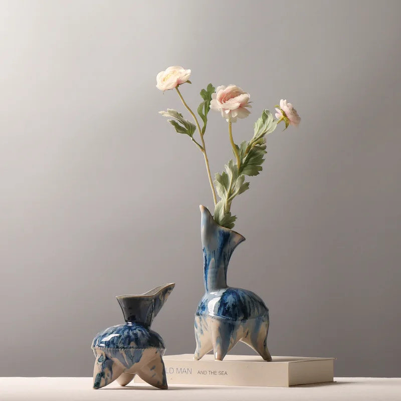 Afralia™ Irregular Ink Pattern Ceramic Flagon Vase - Chinese Porcelain Home Decoration