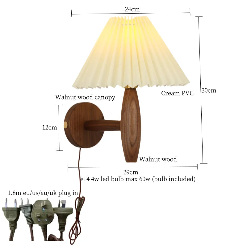 Afralia™ Cream PVC LED Wall Lamps Japanese Walnut Wood Applique Murale