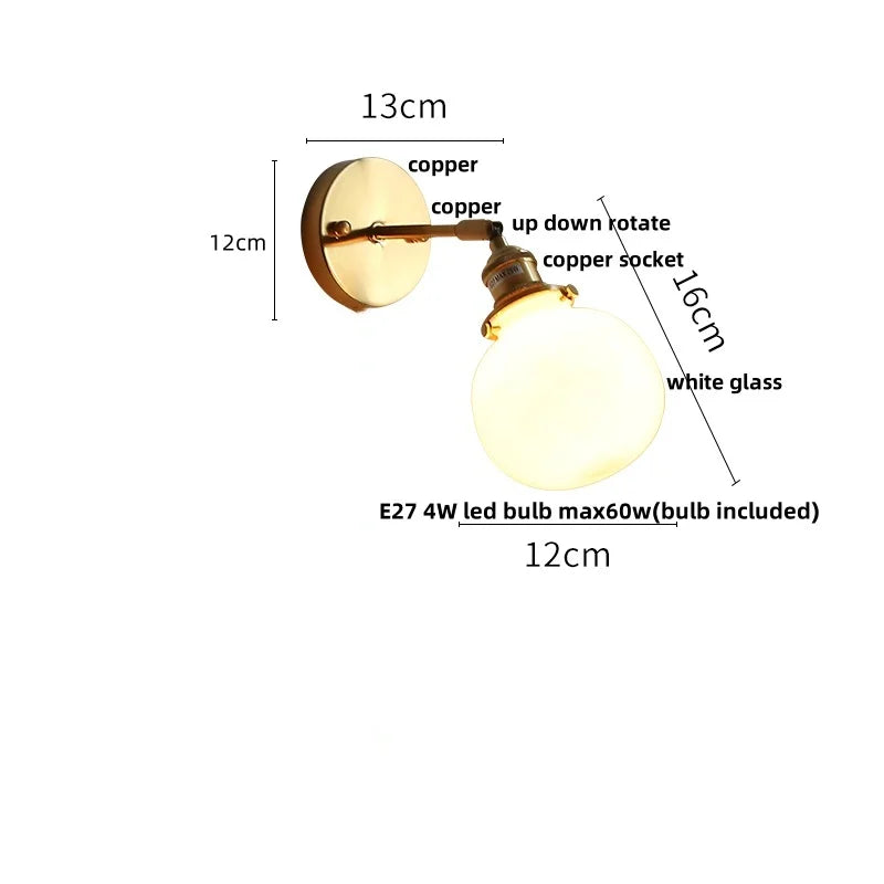 Afralia™ Glass Rotate Copper LED Wall Sconce - Modern Nordic Bedroom Study Lamp