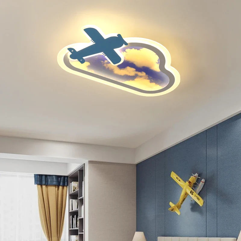 Afralia™ Blue Sky Airplane Chandelier: Kids Study Room Decoration & Dimmable Indoor Lighting