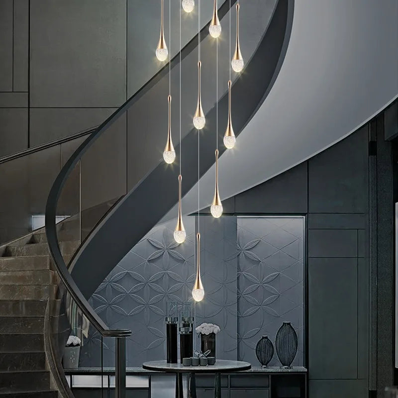 Afralia™ Crystal Rotating Staircase Chandelier: Luxe Duplex Living Room Pendant