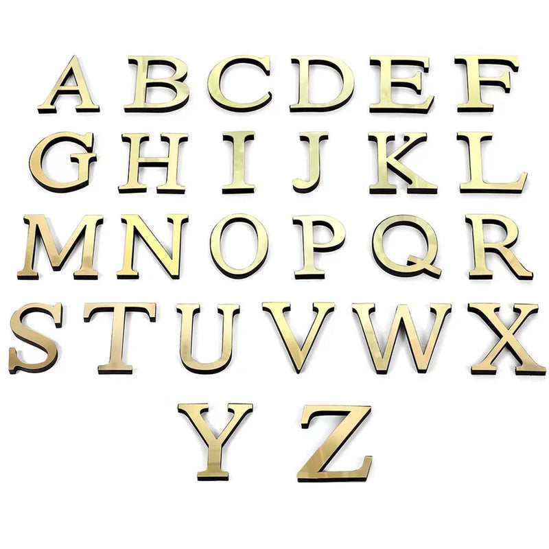 Afralia™ 20cm Gold/Silver 3D Mirror Letters Wall Stickers For Home Decor