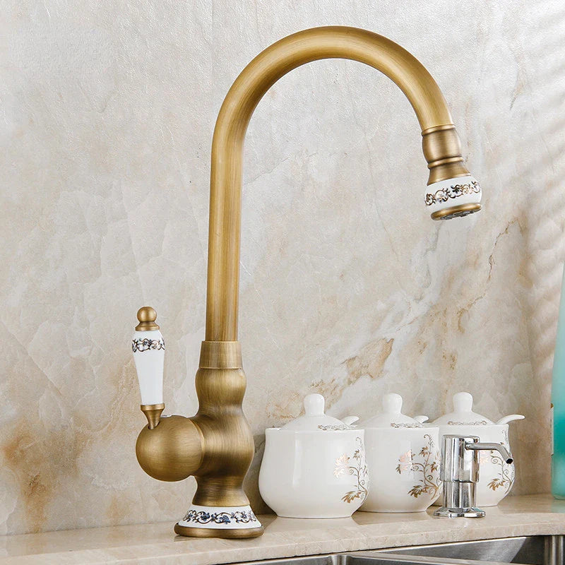 Afralia™ Antique Brass Swivel Spout Kitchen Faucet Single Handle Vessel Sink Mixer Tap