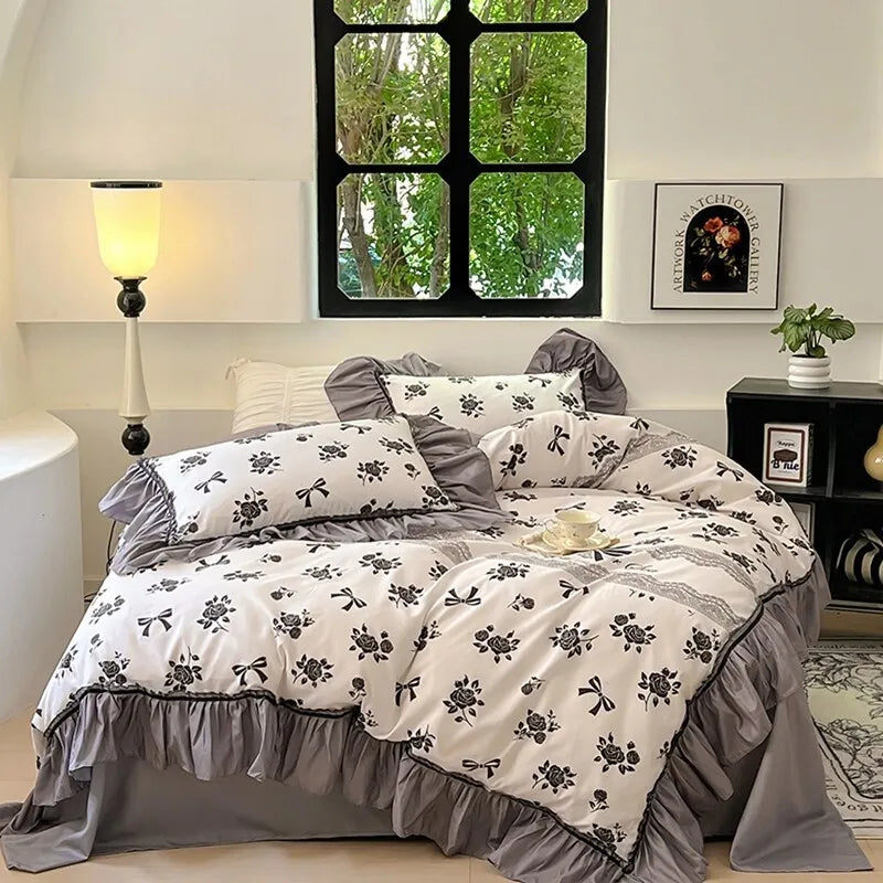 Afralia™ Lace Printed Duvet Cover Set - Elegant, Cozy Bedding for Single & Double Beds