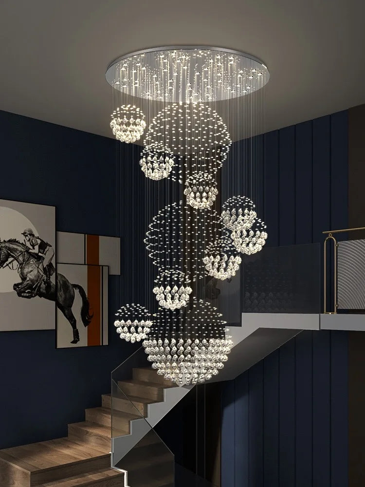 Afralia™ Crystal Ball Chandelier: Modern LED Spiral Pendant Light for Staircase, Living Room, Lobby