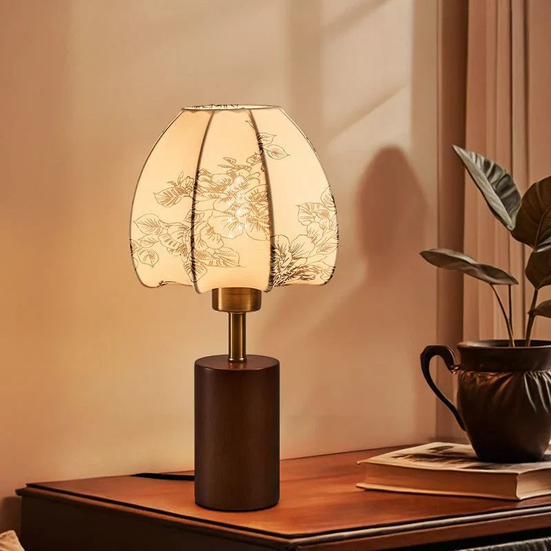 Afralia™ Chinese Retro Patterned Fabric Bedside Lamp