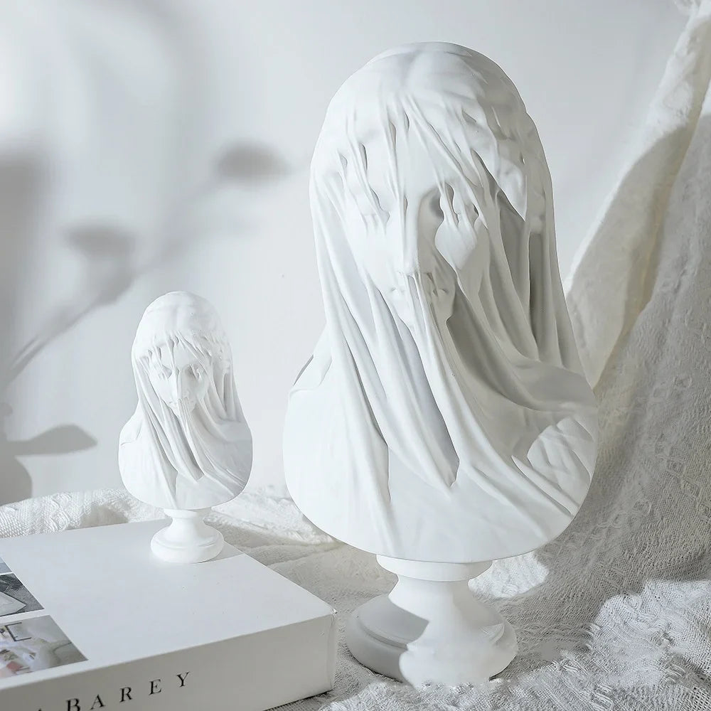 Afralia™ Veil Girl Caped Lady Abstract Bust Sculpture Figurine for Home Decor