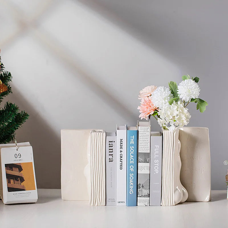 Afralia™ Ceramic Man Face Book Stand Vase for Room Decor and Storage