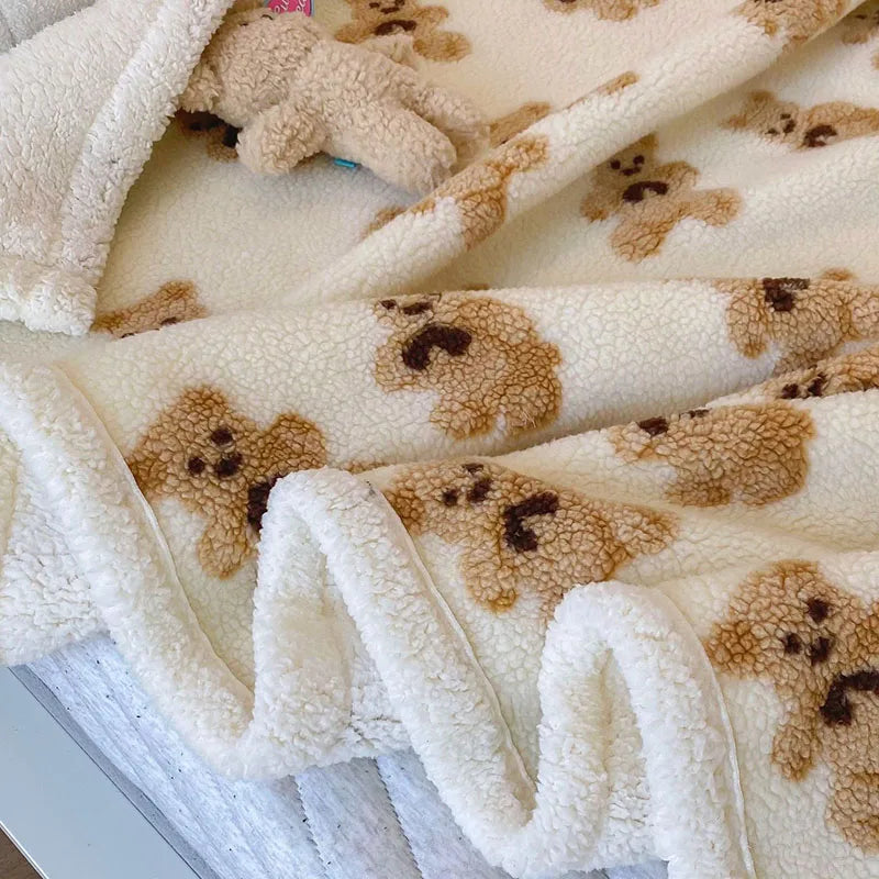 Afralia™ Little Bear Lamb Plush Blanket, Double Layered Warm Fleece Cover