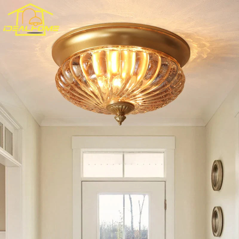 Afralia™ Modern Round Glass Ceiling Light LED E27 Gold/Black for Bedroom Cafe