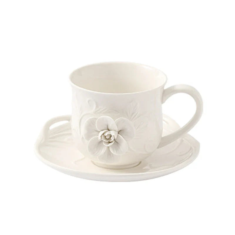 Afralia™ Porcelain Floral Cup & Saucer Set, Elegant Coffee Mug for Dining Table