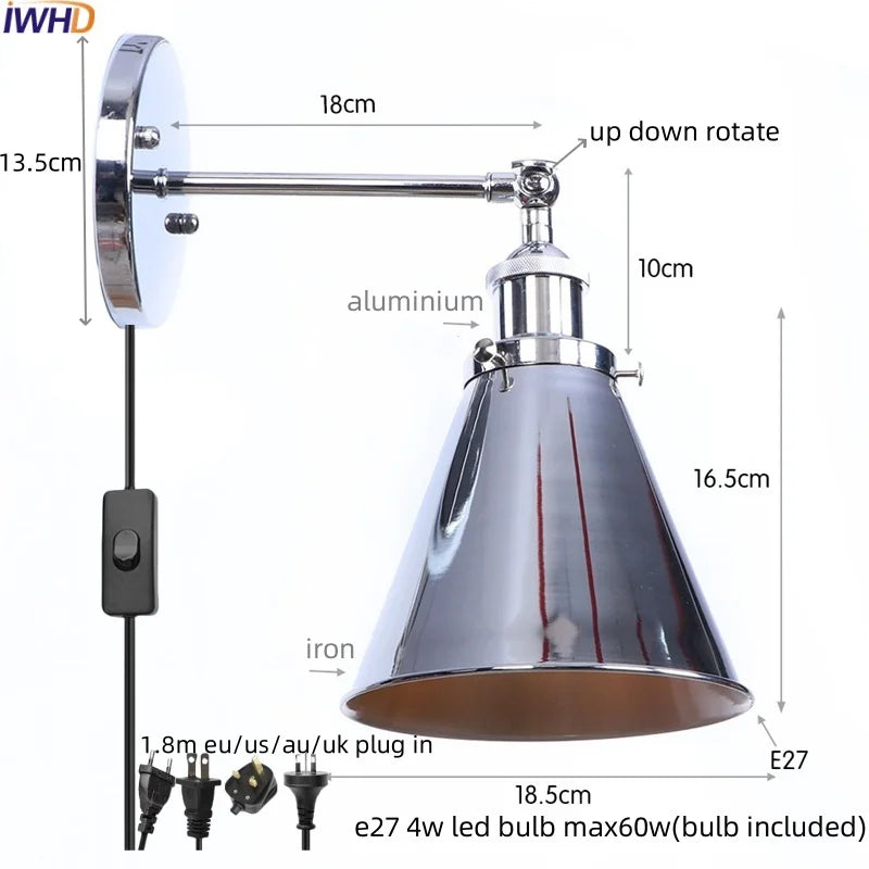 Afralia™ Iron LED Wall Lamp Vintage Style Industrial Luminaire for Stair, Dining Room, Bedroom