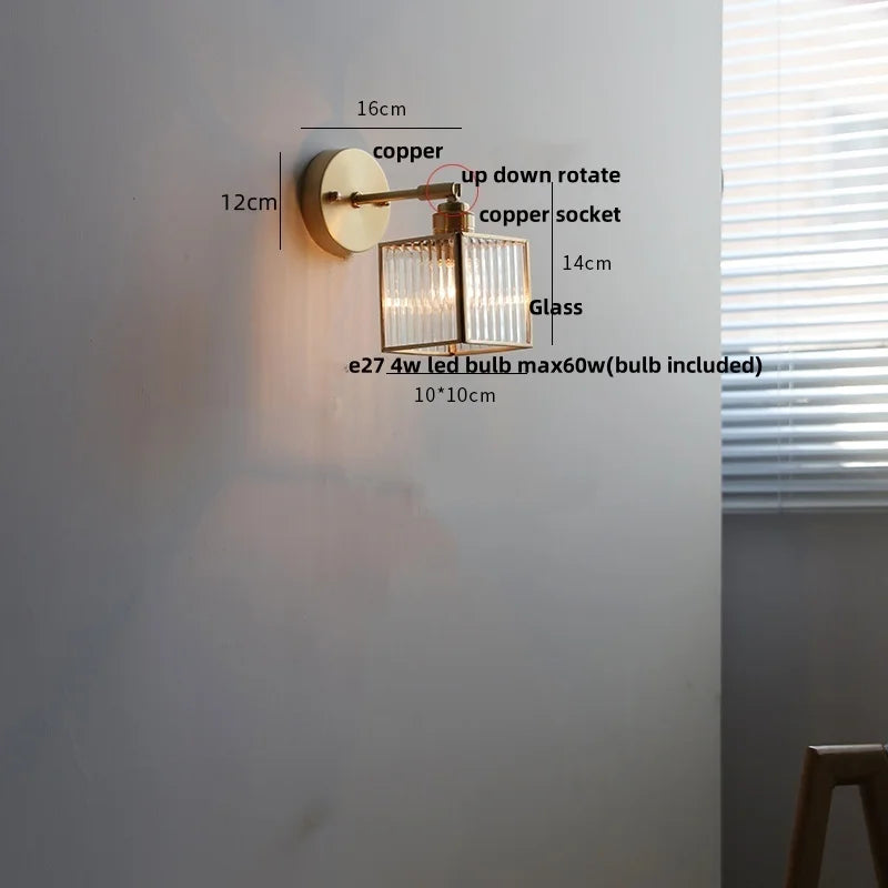 Afralia™ Nordic Modern LED Wall Lights Glass Bedside Lamp Brass Pull Chain Switch