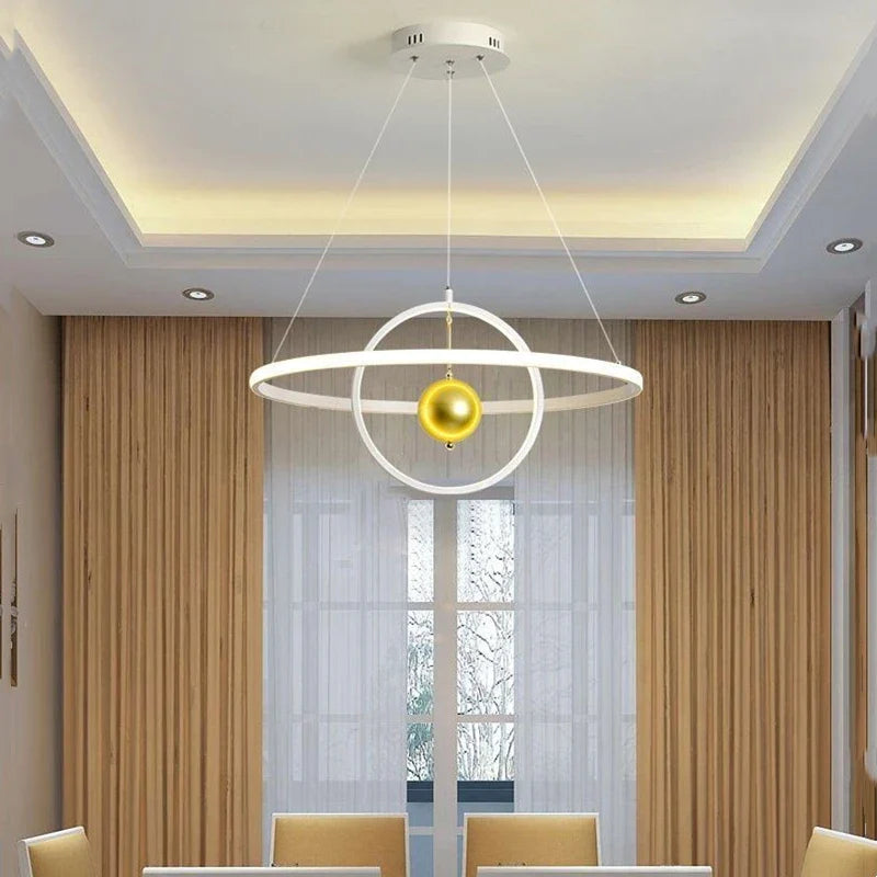 Afralia™ Circular Iron Ball Pendant Chandelier LED Lighting Fixtures