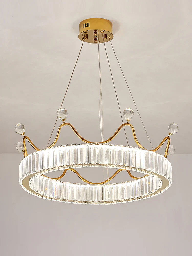 Afralia™ Crown Petal LED Crystal Chandelier - Luxury Nordic Design for Girls' Bedroom