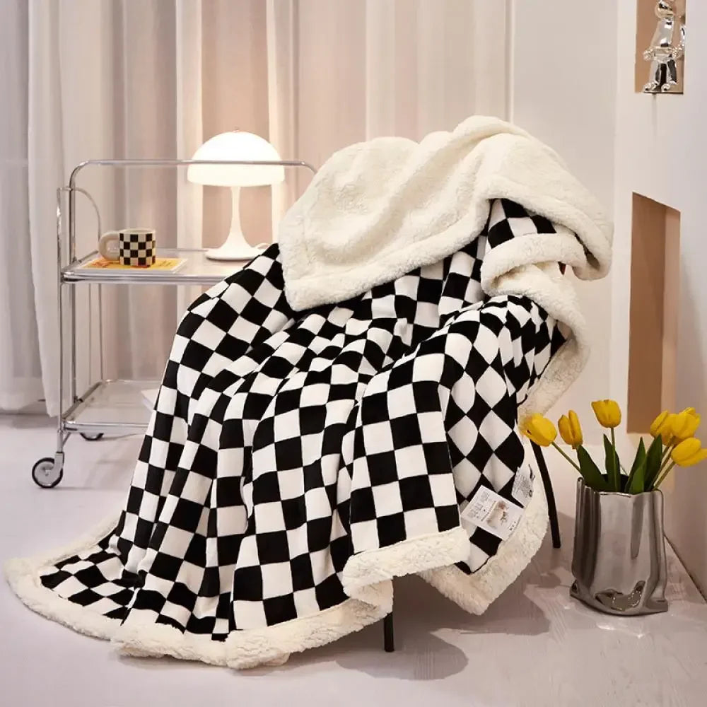 2024 Afralia™ Checkerboard Lamb Fleece Blanket Cover - Premium Printed Blanket Series