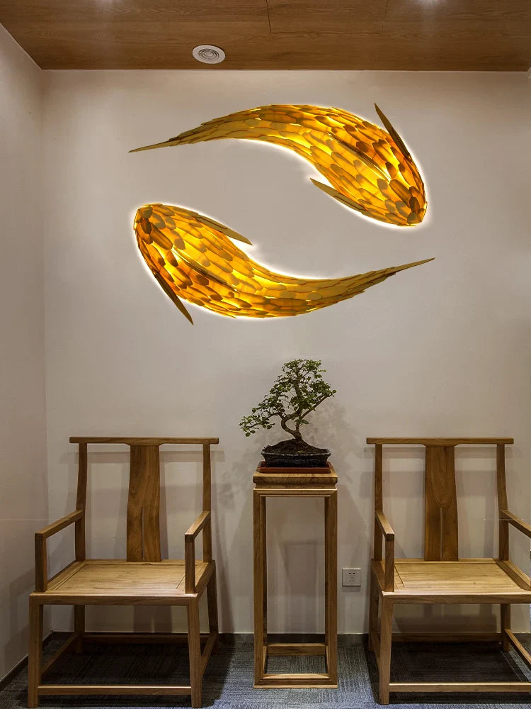 Afralia™ Handwoven Bamboo LED Fish Wall Light for Modern Nordic Living Room Decor