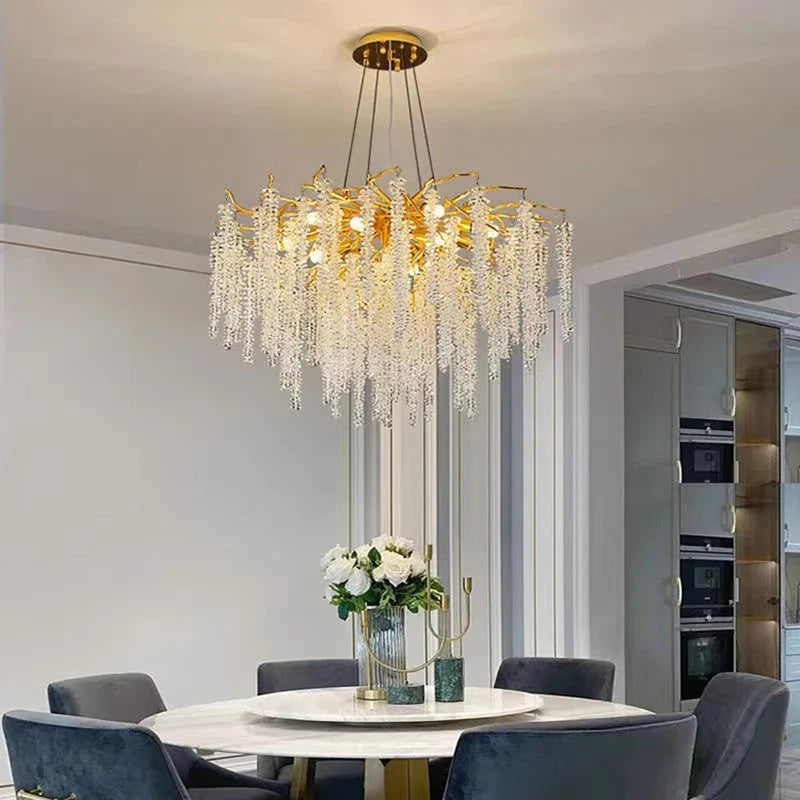 Afralia™ Modern Gold Aluminium Crystal Chandelier LED Pendant Light Fixture