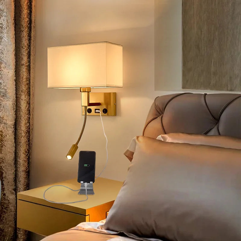 Afralia™ Nordic LED Bedroom Wall Light with Switch, Adjustable Hose Spotlight