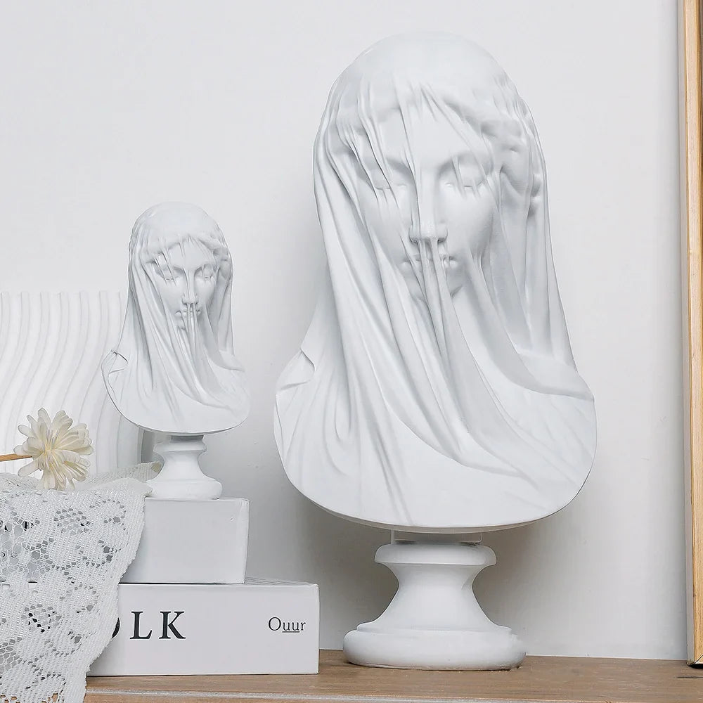 Afralia™ Veil Girl Caped Lady Abstract Bust Sculpture Figurine for Home Decor