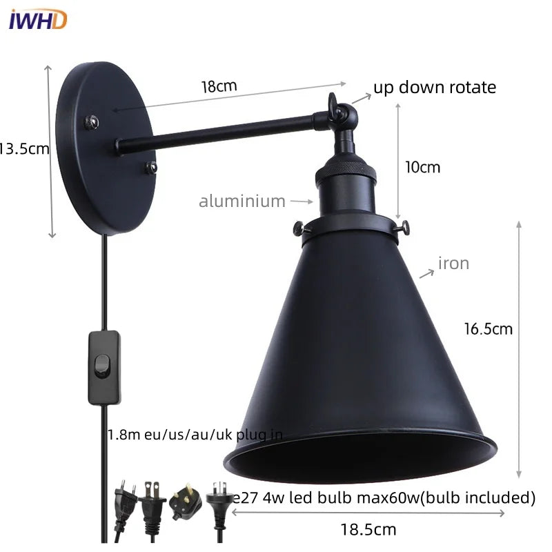 Afralia™ Iron LED Wall Lamp Vintage Style Industrial Luminaire for Stair, Dining Room, Bedroom
