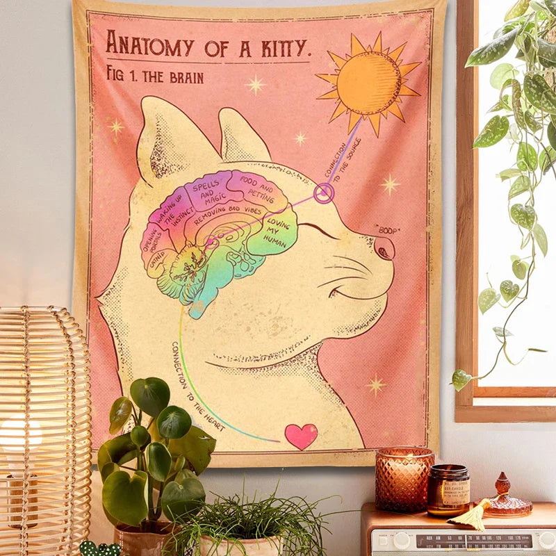 Afralia™ Tarot Cat Sun Moon Wall Hanging Tapestry for Boho Home Decor