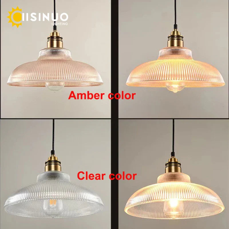 Afralia™ Retro Amber Glass Pendant Lights for Living Room and Bedside, LED E27 Loft Lighting