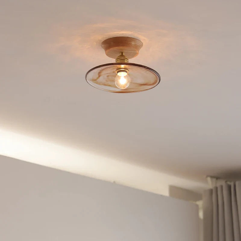 Afralia™ Amber Glass LED Ceiling Lights Modern Decoration for Home Porch Restaurant