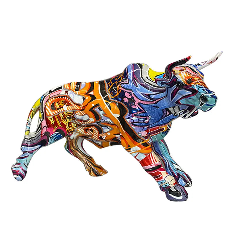 Afralia™ Resin Bull Statue: Decorative Graffiti Home & Office Decoration, Birthday Gift