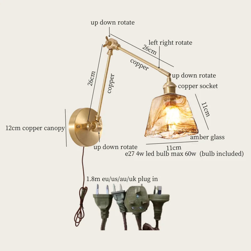 Afralia™ Copper Vintage LED Wall Sconce with Pull Chain for Stair, Loft, Bathroom, Bedroom