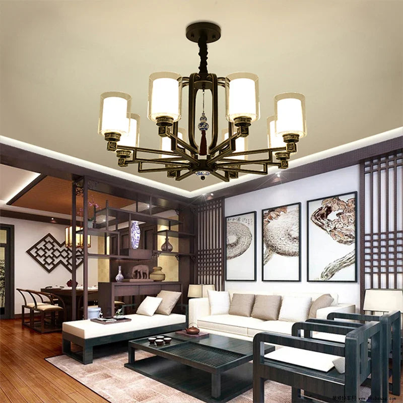 Afralia™ Simplistic Modern Chinese Style Living Room Chandelier