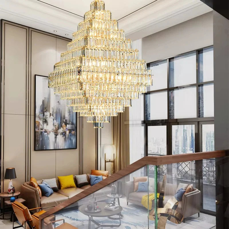 Afralia™ Luxe Crystal Pyramid Chandelier: High-end Lighting for Living Room & Hotel Lobby