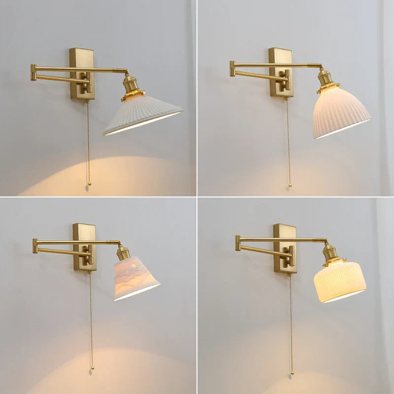 Afralia™ Ceramic Nordic LED Wall Sconce with Pull Chain Switch for Bedroom & Restaurant