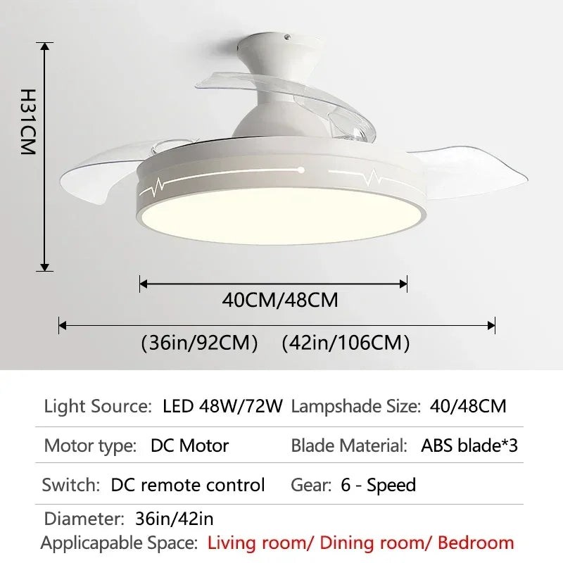 Afralia™ White Ceiling Fan Light with Control, Hidden Design for Bedroom and Restaurant