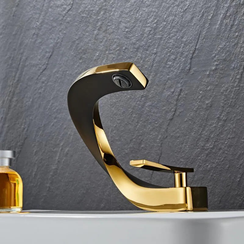 Afralia™ Black & Gold Basin Faucet: Brushed Gold/Nickel/Chrome Mixer Tap, Hot & Cold Water