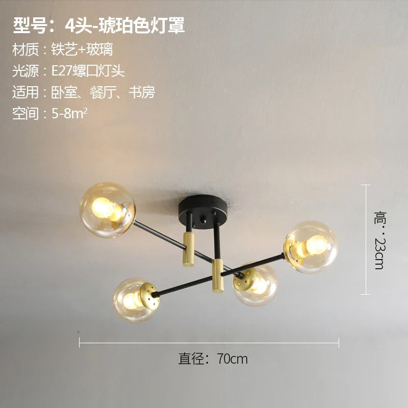 Afralia™ Glass Ball LED Chandelier Ceiling Light for Living Room and Kitchen