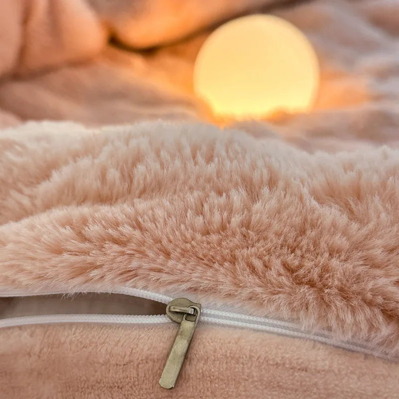 Afralia™ Faux Rabbit Fur Bedding Set, Velvet Plush, Soft & Luxurious 4Pcs