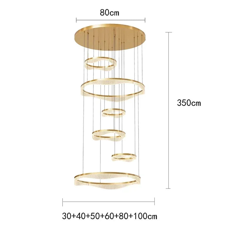 Afralia™ Modern LED Ring Stairs Pendant Chandeliers for Living & Dining Room Lighting