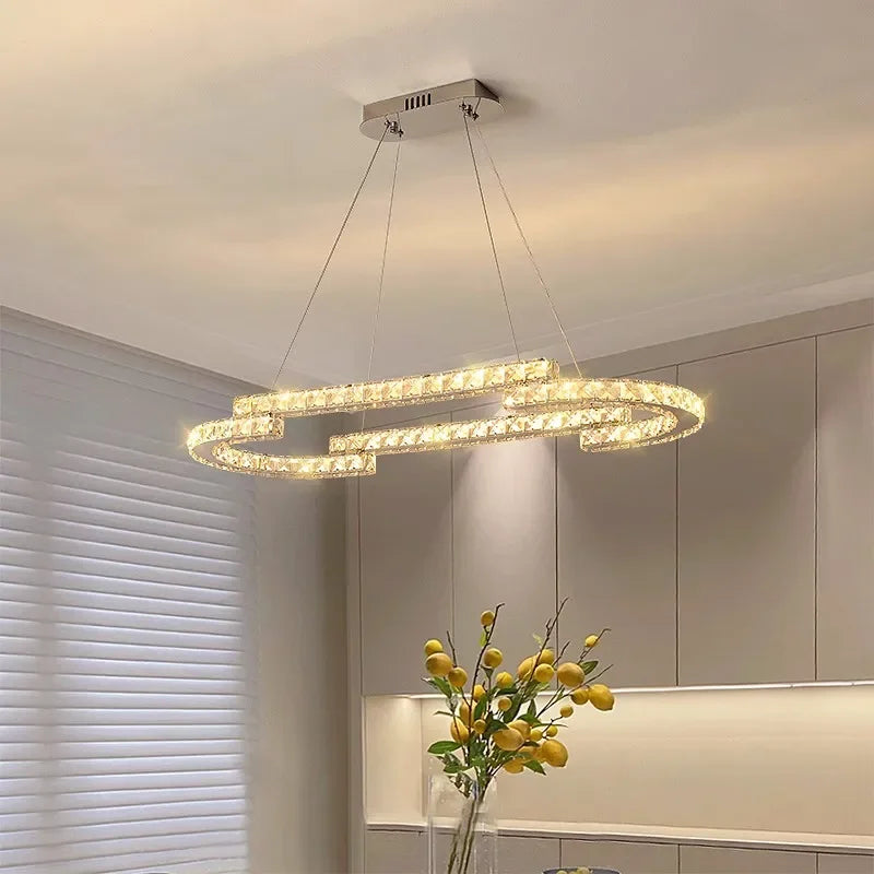 Afralia™ Oval Steel LED Pendant Lights with K9 Crystals