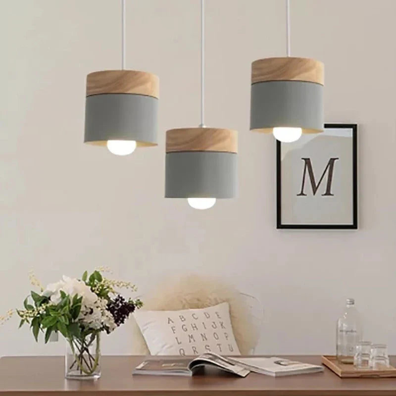 Afralia™ Wood Iron Pendant Lights: Modern Nordic Colorful Minimalist LED Hanging Lamps
