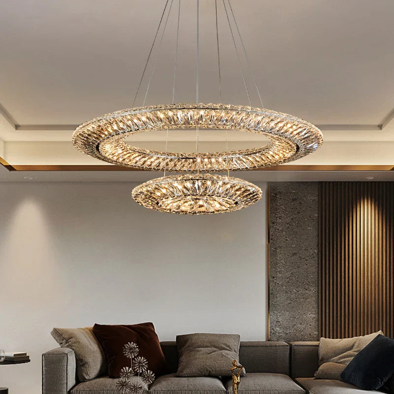 Afralia™ LED Crystal Chandelier: Elegant Light Luxury Golden Ceiling Art Ring for Living Room