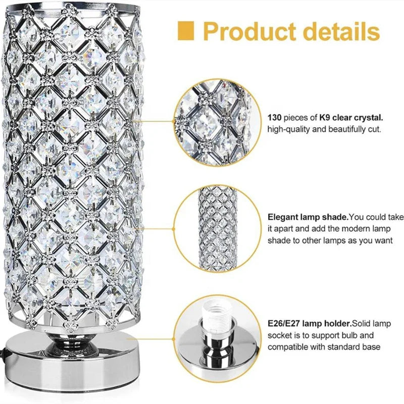 Afralia™ Crystal Touch Bedside Lamp Dimmable USB Charging Eye-Protection Design