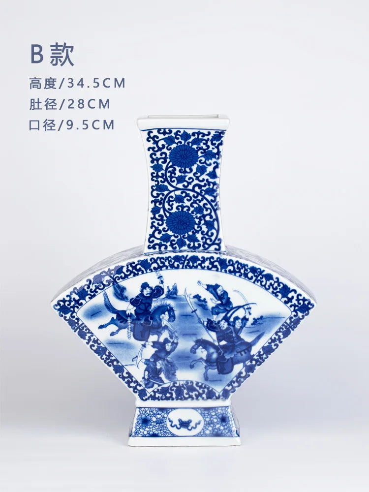 Afralia™ Blue White Porcelain Flower Bird Two Ear Vase Antique Ornaments Jingdezhen