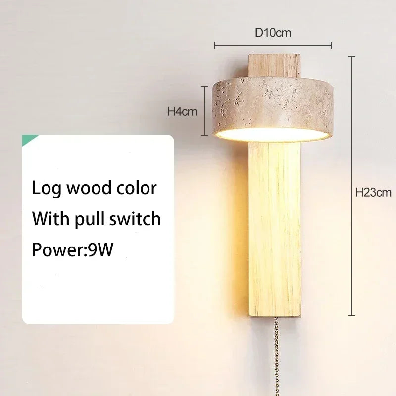 Afralia™ Travertine Wall Sconce Light Wood Rotatable for Bedroom Bedside