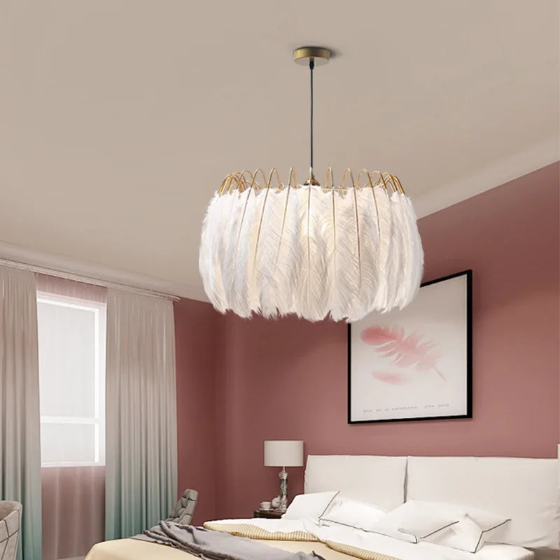 Afralia™ Feather Pendant Lamp: Modern Nordic LED Hanging Light for Warm & Romantic Interior