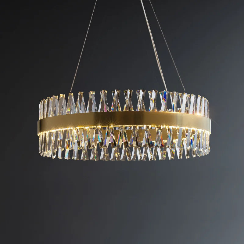 Afralia™ Golden Round Crystal Chandelier LED Ceiling Light for Living Room and Bedroom