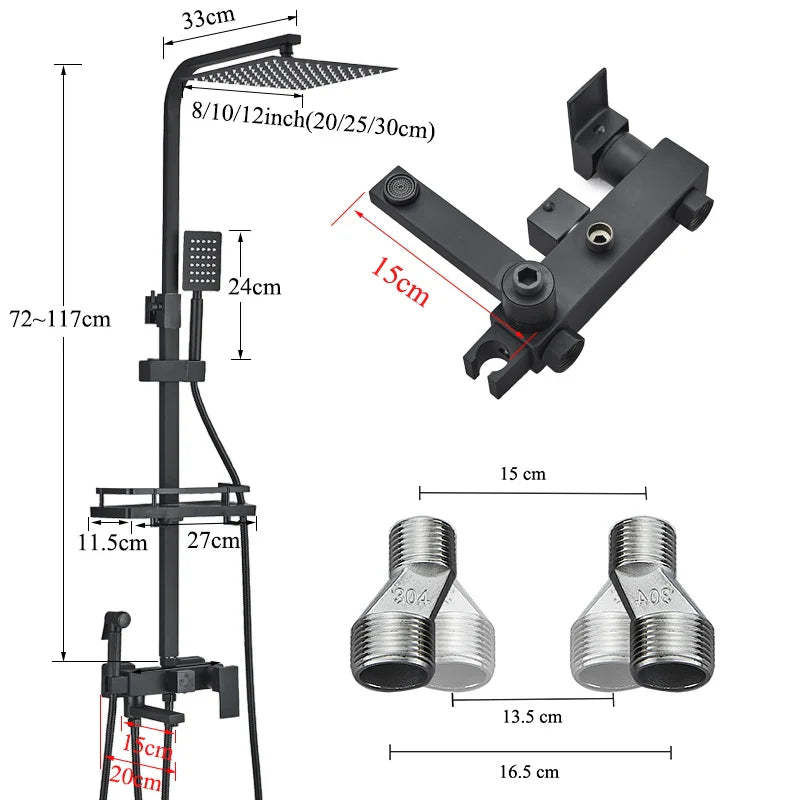 Afralia™ Black Brass Shower Faucet Set with Rotatable Tub Spout and Rain Shower Column