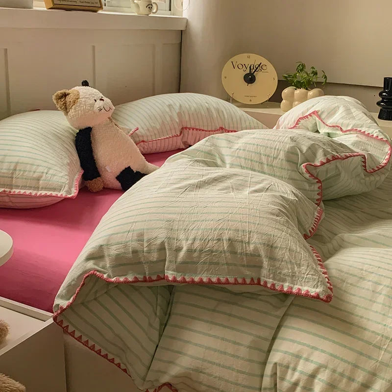 Afralia™ Striped Pure Cotton Bedding Set | Skin Friendly Comforter Cover Sets