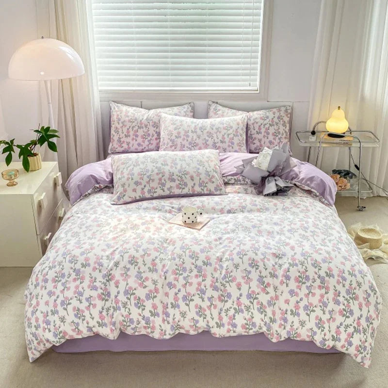 Afralia™ Double Layer Yarn Cozy Bed Sheet Set - High-Quality Washed Cotton Printed Bedding